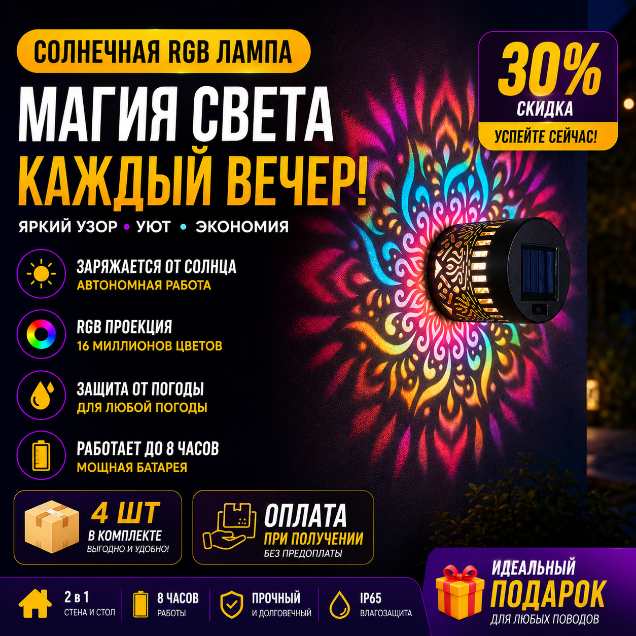 Солнечный проектор «Мандала» «🎁 КУПИ 2 — ПОЛУЧИ 2 БЕСПЛАТНО🎁»