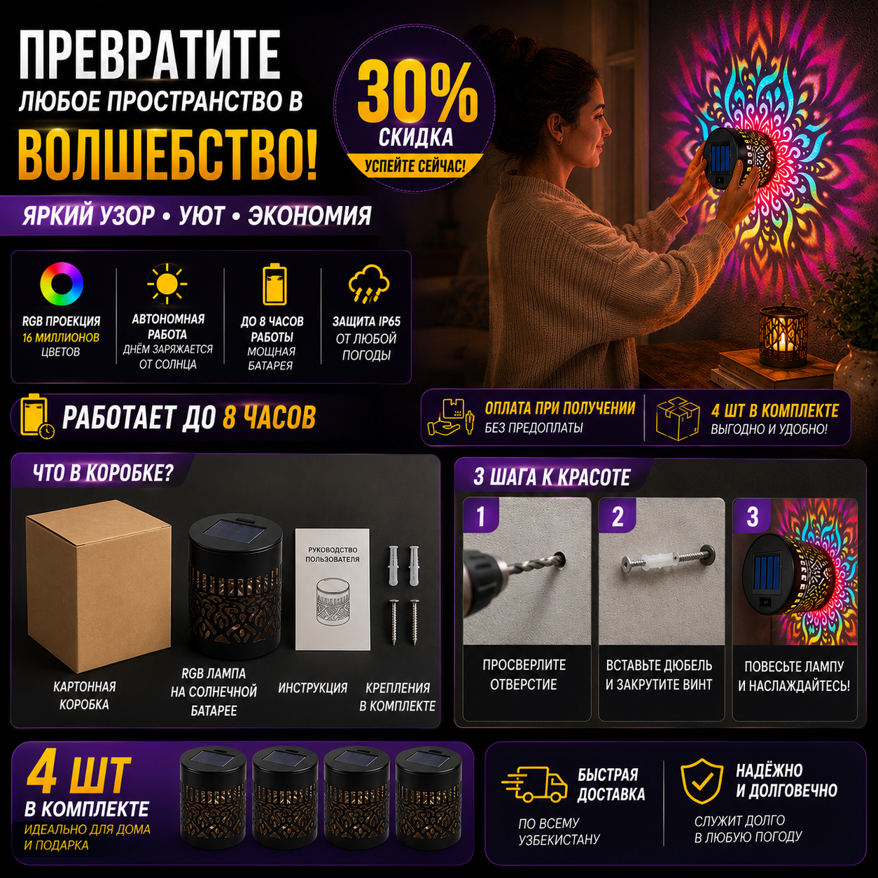 Солнечный проектор «Мандала» «🎁 КУПИ 2 — ПОЛУЧИ 2 БЕСПЛАТНО🎁»